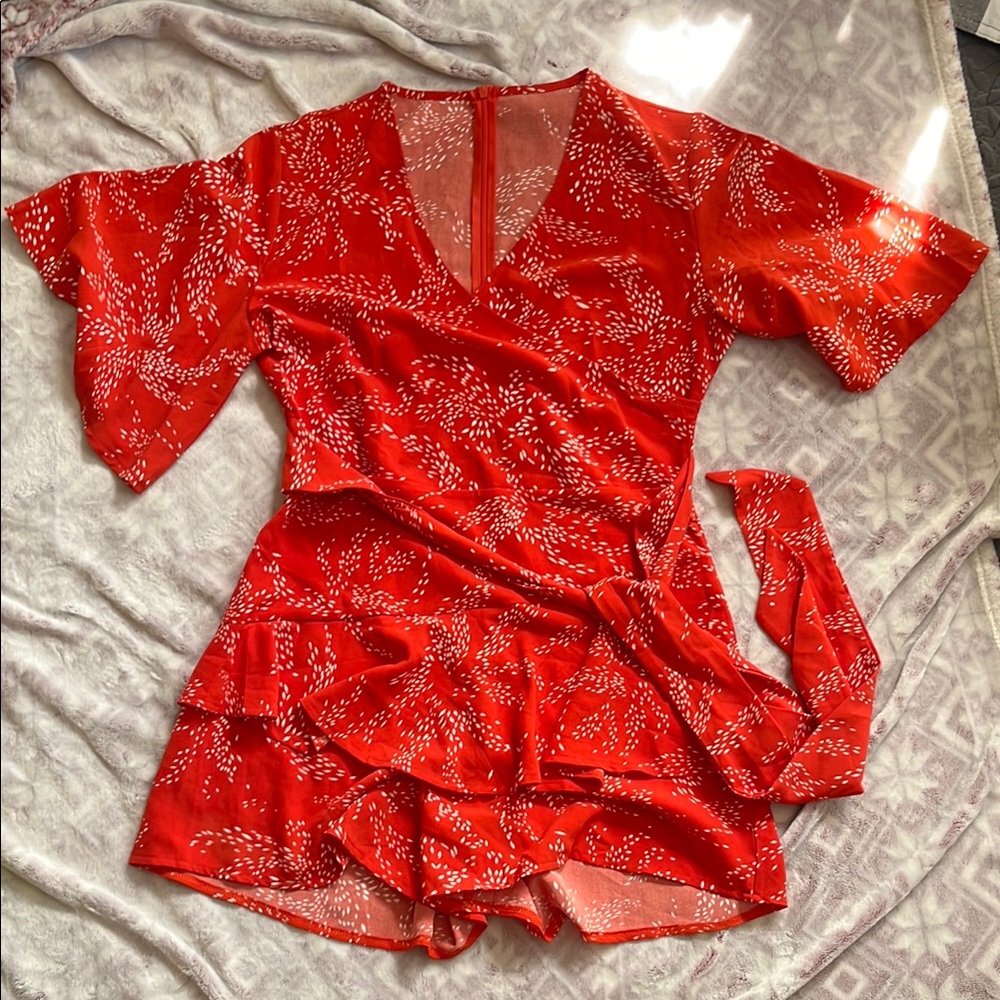 Red Floral Wrap Dress